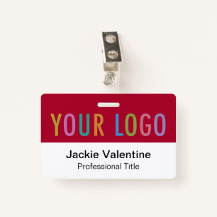 Dark Red PVC Name Badge with Clip Lanyard or Reel ID Badge