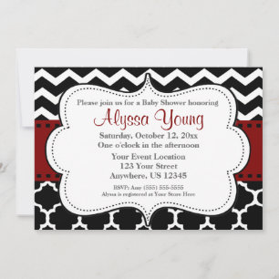Dark Red Quatrefoil Chevron Invitation