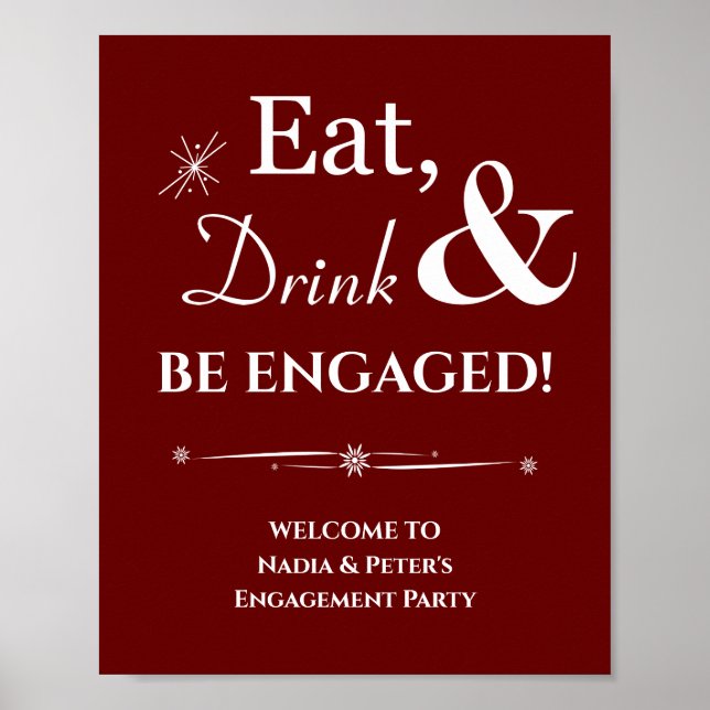Dark Red Retro Eat Drink Be Engaged Engagement Poster (Front)