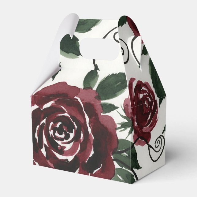Dark Red Roses Floral Favour Box (Front Side)