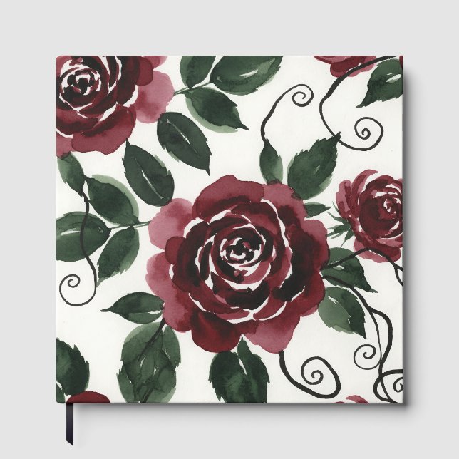 Dark Red Roses Floral Guest Book (Front)