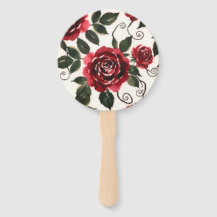 Dark Red Roses Floral Set of Fans