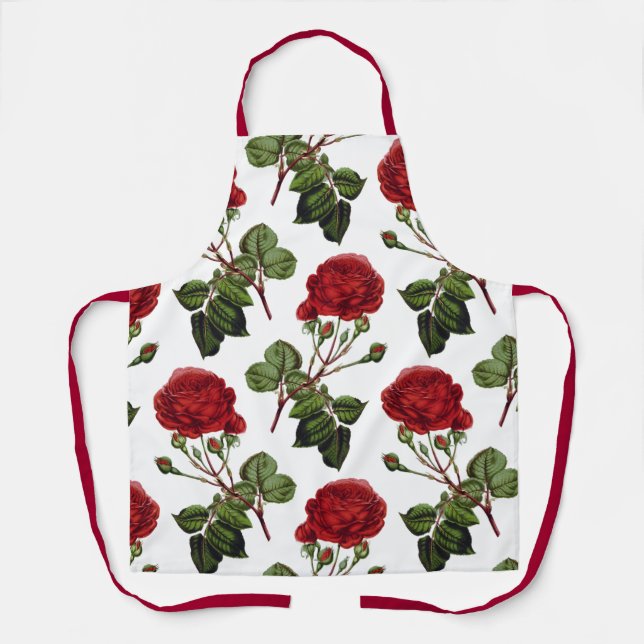 Dark Red Roses in Full Bloom Apron (Front)