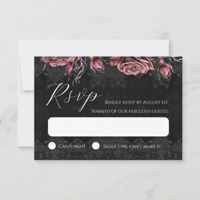 Dark Red Roses Romantic Victorian Gothic RSVP card (Front)