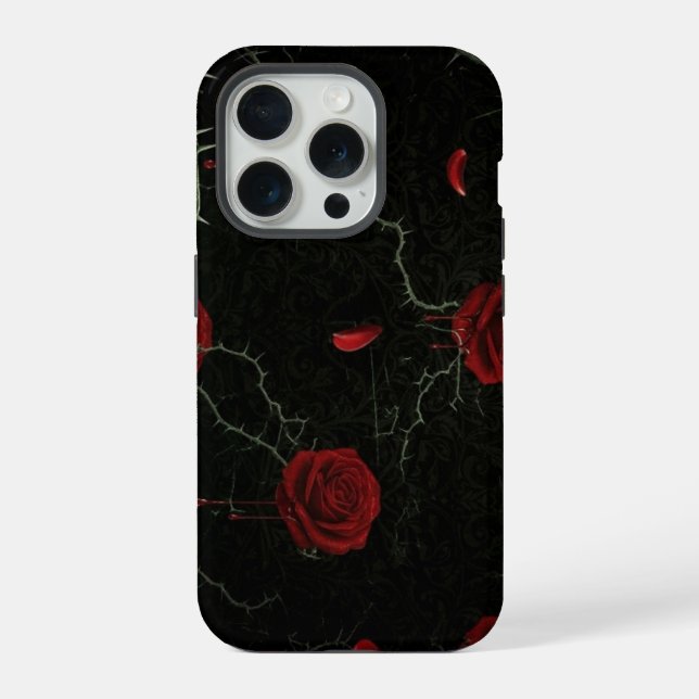 Dark Red Roses Thorns Gothic Pattern iPhone Case (Back)