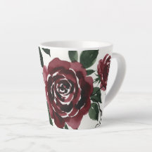 Dark Red Roses Watercolor Latte Mug