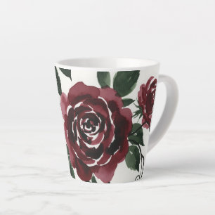 Dark Red Roses Watercolor Latte Mug