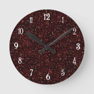 Dark Red Ruby Glitter Print Round Clock
