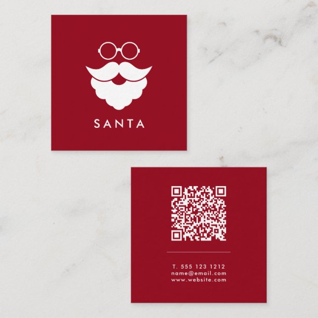 Dark Red Santa Services Minimal Cool Fun QR Code Square Business Card (Front/Back)