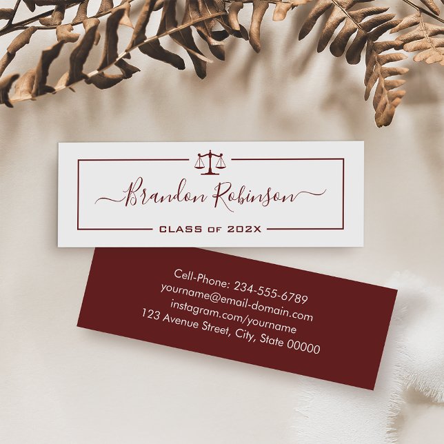 Dark Red Scales of Justice Law School Student Mini Business Card (Creator Uploaded)