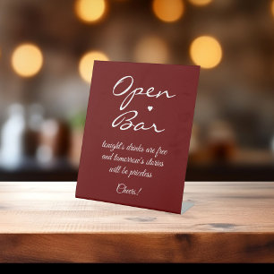 Dark Red Signature Script Open Bar Pedestal Sign