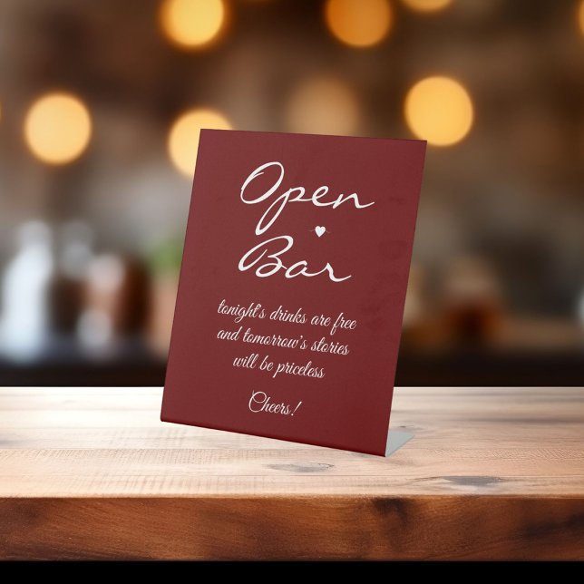 Dark Red Signature Script Open Bar Pedestal Sign (Creator Uploaded)