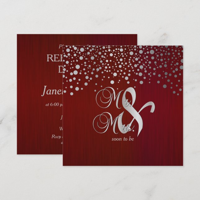 Dark Red & Silver Confetti Dots - Rehearsal Dinner Invitation (Front/Back)