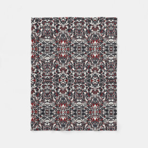Dark Red Silver Damask Floral Fleece Blanket