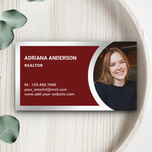 Dark Red Silver Foil Real Estate Photo Realtor Business Card