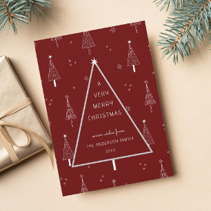 Dark Red Simple Very Merry Christmas Tree Flat Holiday Card