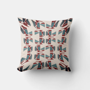 Dark Red Slate Blue Beige Concave Art Abstract Cushion