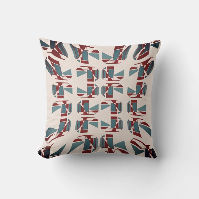 Dark Red Slate Blue Beige Concave Art Abstract Cushion (Front)
