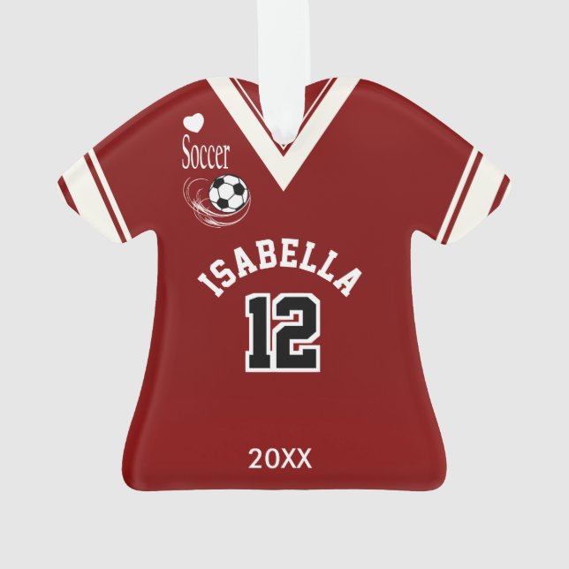 Dark Red Soccer Shirt Ornament (Back)