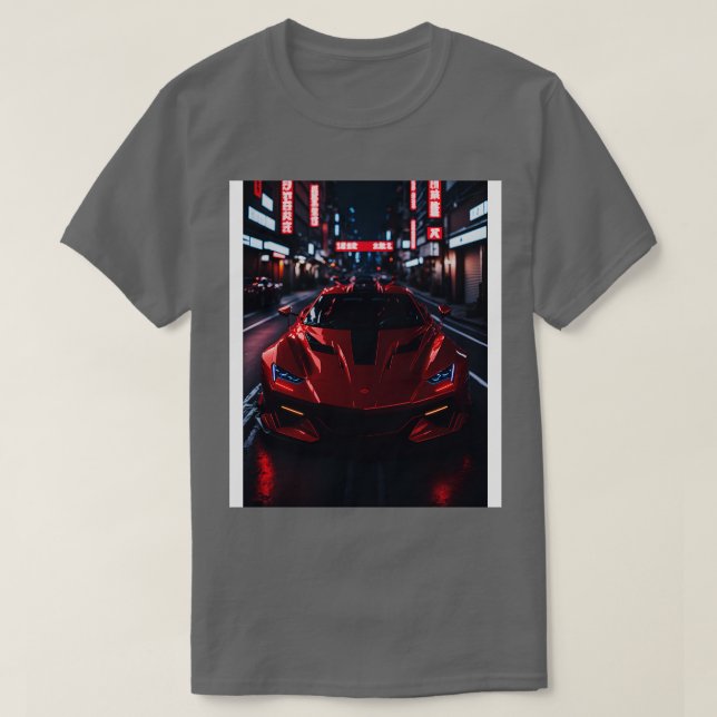 Dark Red Sports  in Japanese Neon City T-Shirt (Design Front)