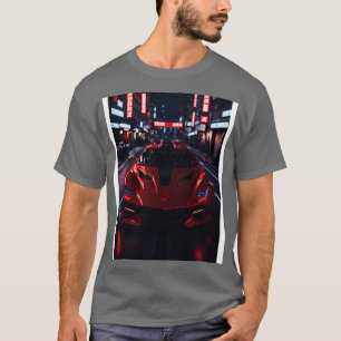 Dark Red Sports  in Japanese Neon City T-Shirt