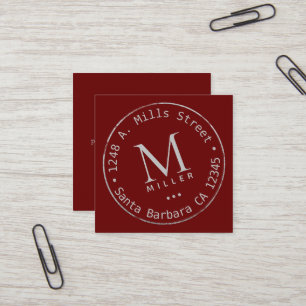 Dark-Red Square Business Card Circular Monogrammed