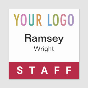 Dark Red Staff Badge Event Logo Square Name Pin