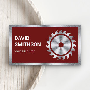 Dark Red Steel Circular Saw Handyman Carpenter Business Card