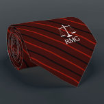 Dark Red Striped Custom Initials Lawyer Tie<br><div class="desc">Elegant red stripes judicial scales of justice custom initials tie.</div>