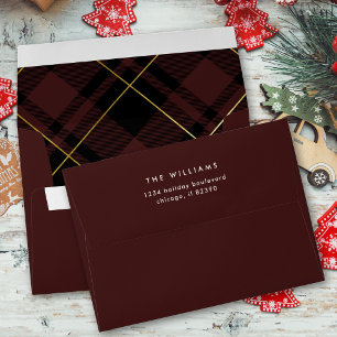 Dark Red Tartan Plaid Christmas Pre-addressed Envelope
