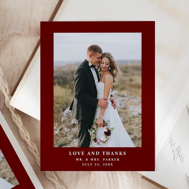 Dark Red Text and Photo | Wedding Thank You Postcard (Creator Uploaded)