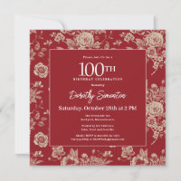 Dark Red Toile Floral 100th Birthday Party Fall