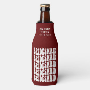 Dark Red Trendy Boho Retro Personalized Bridesmaid Bottle Cooler