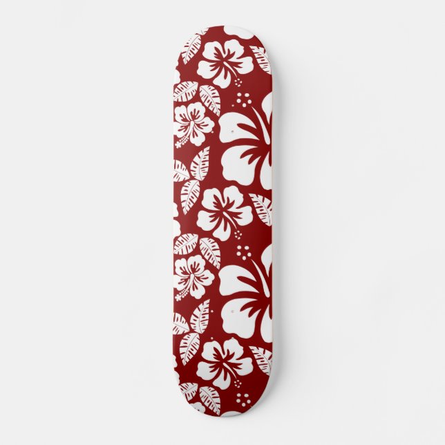 Dark Red Tropical Hibiscus Skateboard (Front)