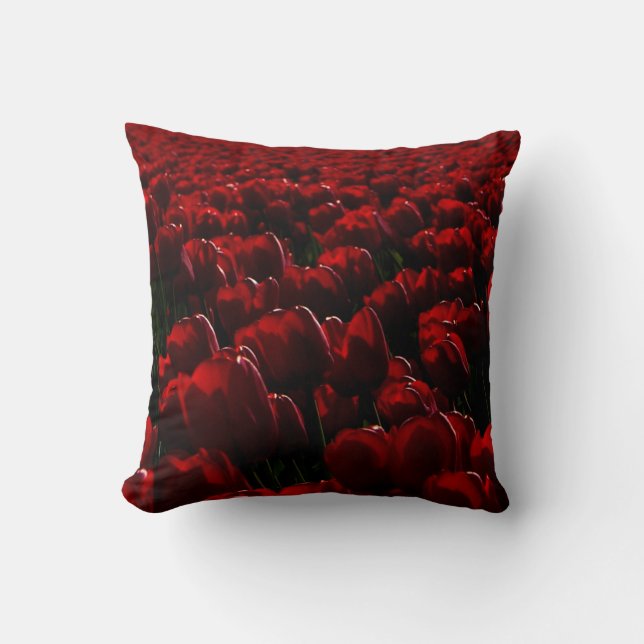 Dark red tulips, real tulip field image, floral cushion (Front)