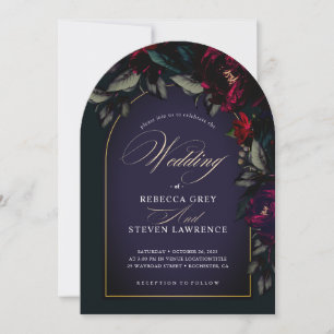 Dark red turquoise floral moody wedding arch invitation