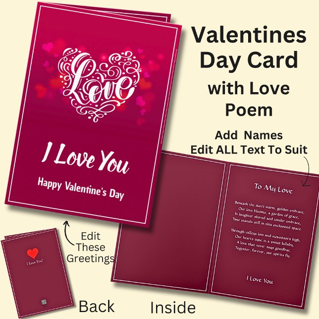 Dark Red Valentine Heart + Love Poem Card (Creator Uploaded)