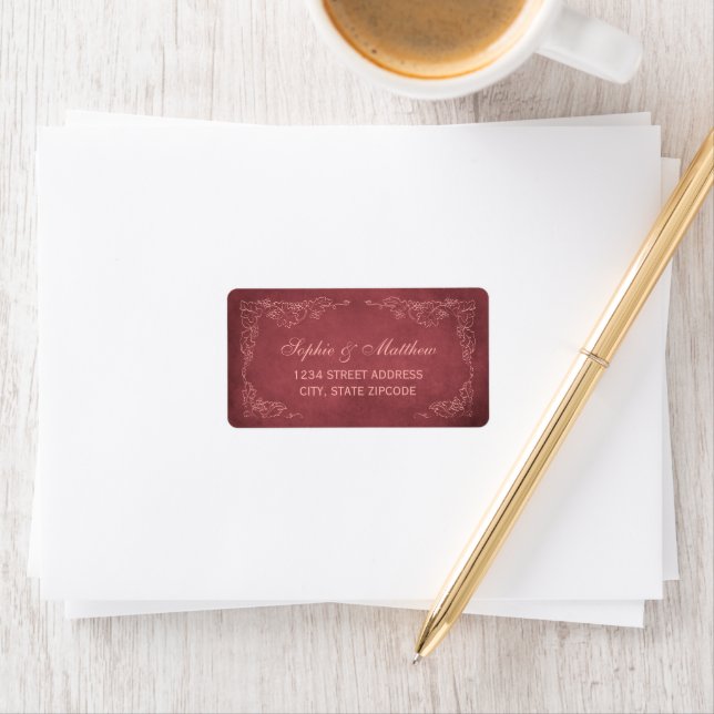 Dark Red Vineyard Grapevine Wedding Address Label (Insitu)