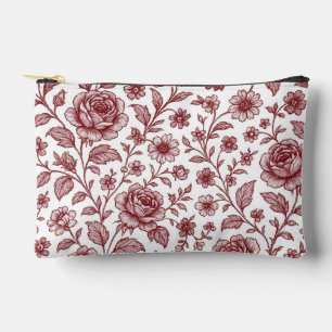 Dark Red Vintage Rose Pattern  Accessory Pouch