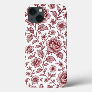 Dark Red Vintage Rose Pattern iPhone 13 Case