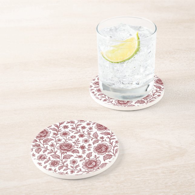 Dark Red Vintage Rose Pattern  Coaster (Side)