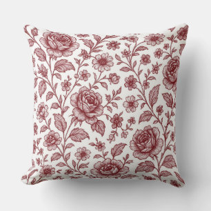 Dark Red Vintage Rose Pattern Cushion