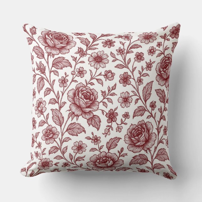 Dark Red Vintage Rose Pattern  Cushion (Front)
