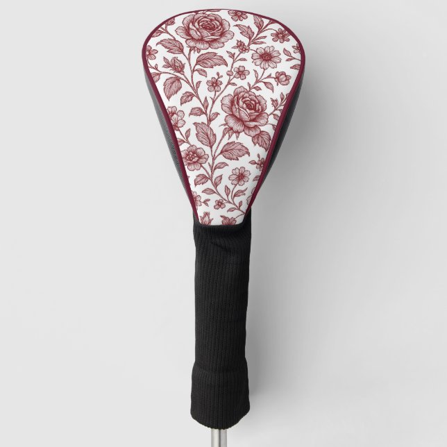 Dark Red Vintage Rose Pattern  Golf Head Cover (Front)