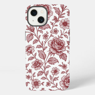 Dark Red Vintage Rose Pattern iPhone 13 Case