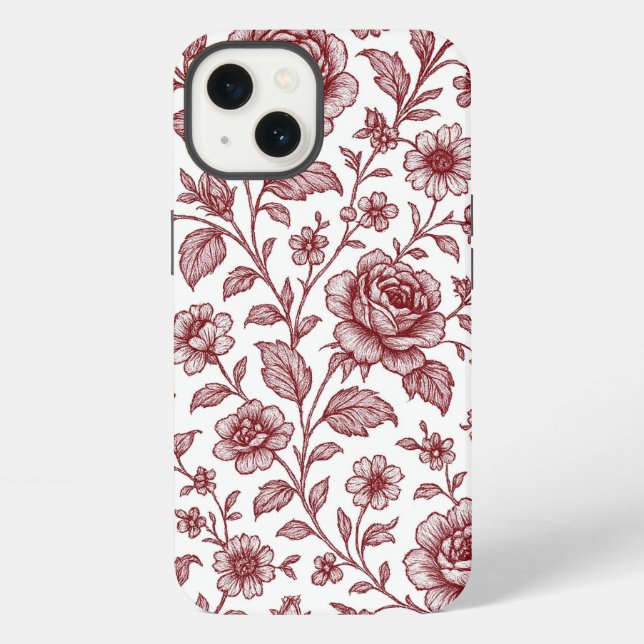 Dark Red Vintage Rose Pattern  iPhone Case (Back)