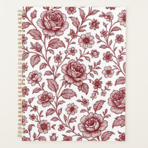 Dark Red Vintage Rose Pattern Planner
