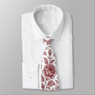 Dark Red Vintage Rose Pattern  Tie