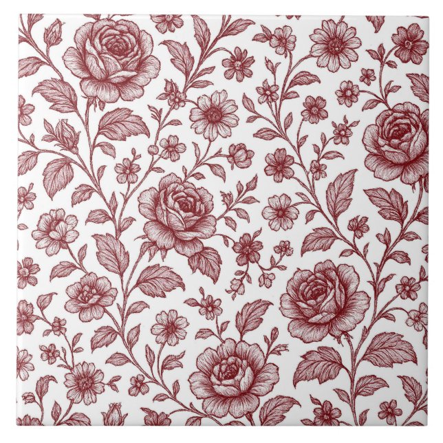 Dark Red Vintage Rose Pattern  Tile (Front)