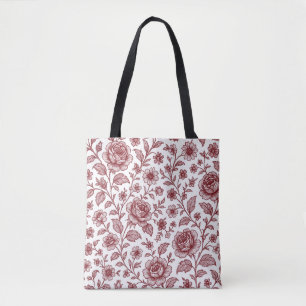 Dark Red Vintage Rose Pattern  Tote Bag
